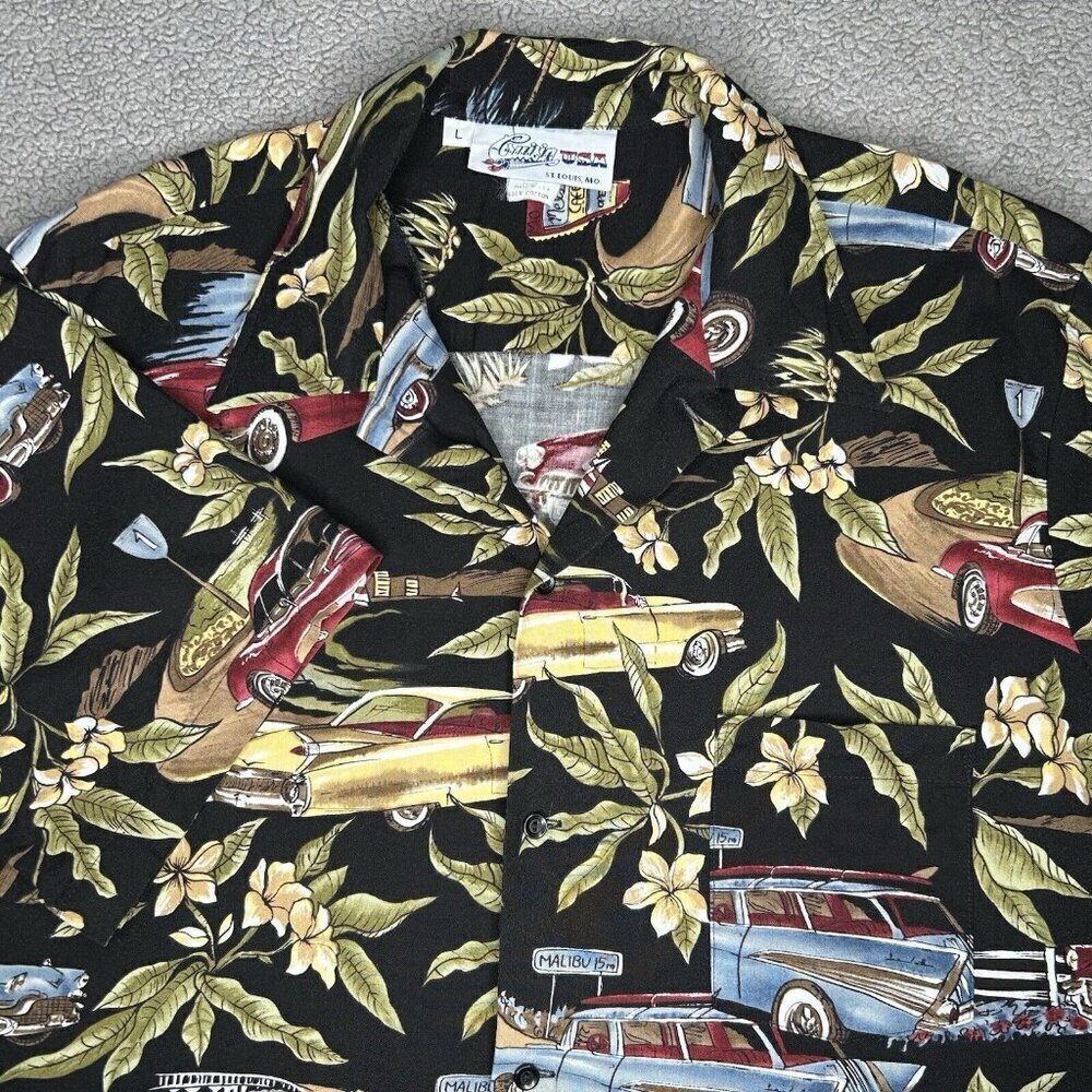 Cruisin USA Shirt Mens Large Black Print Vintage Cars Malibu Mels Cafe Beach